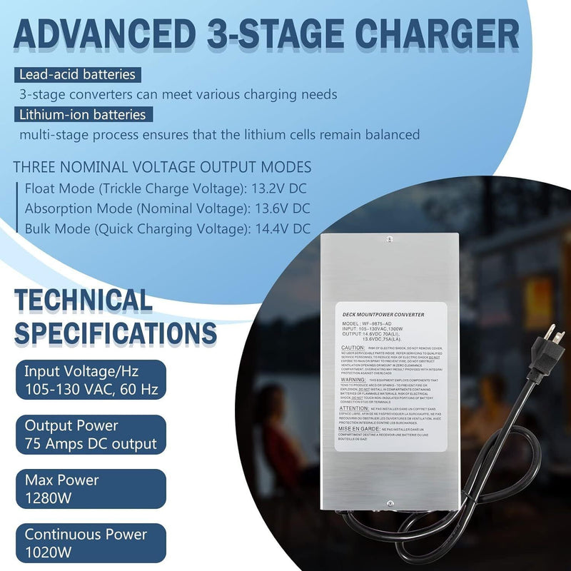 DURAFORCE WFCO 75 Amp Deck Mount Power Converter Charger Corded RV Trailer Camper WF-9875