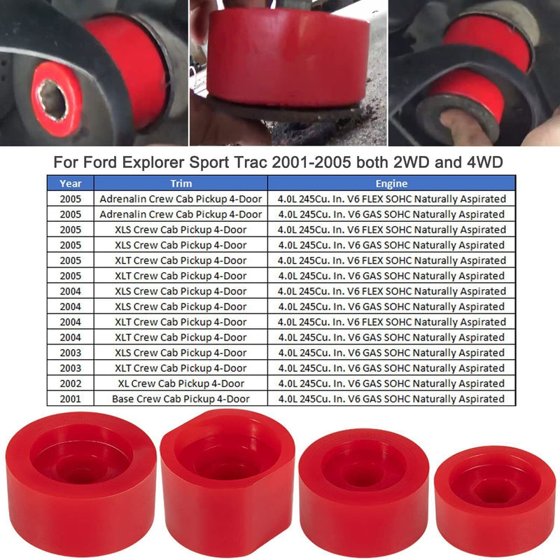 DURAFORCE 6-116 Body Mount Bushing Kit for Ford Explorer Sport Trac 2001-2005 2WD 4WD Red