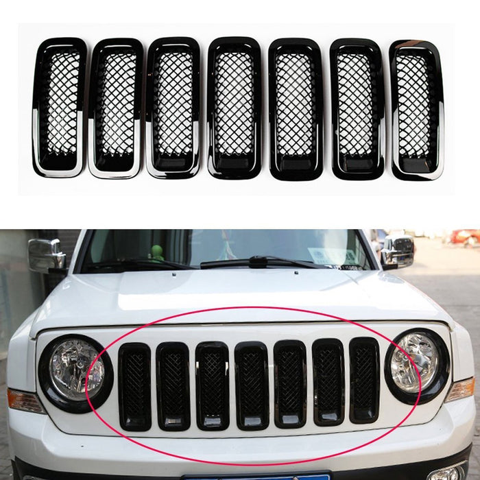 DURAFORCE 7pcs Black Front Mesh Grille Grill Insert Trim Kit for Jeep Patriot 2011-2018