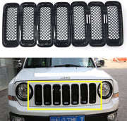 DURAFORCE 7pcs Black Front Mesh Grille Grill Insert Trim Kit for Jeep Patriot 2011-2018