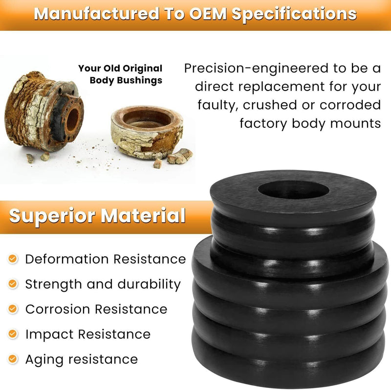 DURAFORCE KF04050BK Polyurethane Body Mount Bushing Kit for 1999-2017 Ford F250 F350 2/4WD