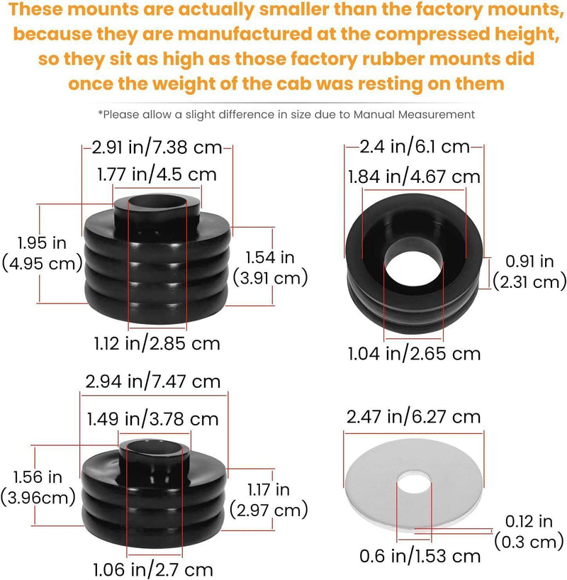 DURAFORCE KF04050BK Polyurethane Body Mount Bushing Kit for 1999-2017 Ford F250 F350 2/4WD