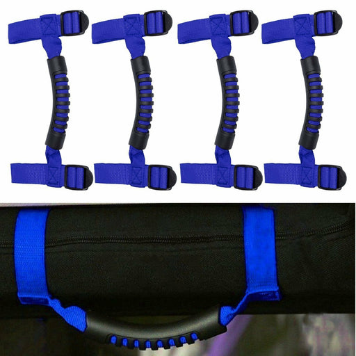 DURAFORCE 4Pcs Top Roll Bar Grab Handles Grip for Jeep Wrangler CJ YJ TJ JK JK JL (Blue)