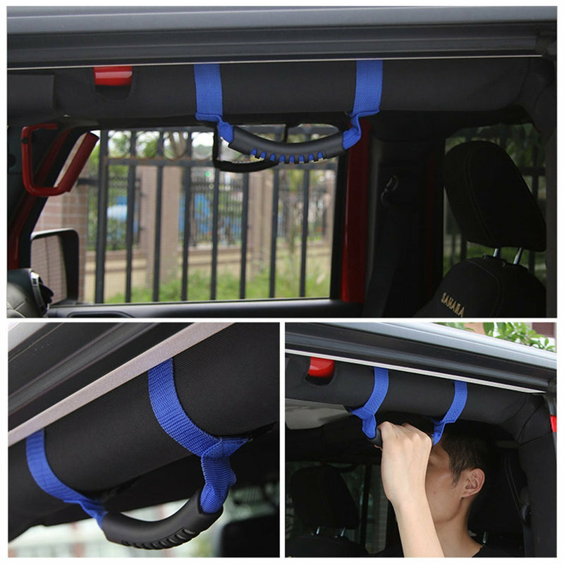 DURAFORCE 4Pcs Top Roll Bar Grab Handles Grip for Jeep Wrangler CJ YJ TJ JK JK JL (Blue)
