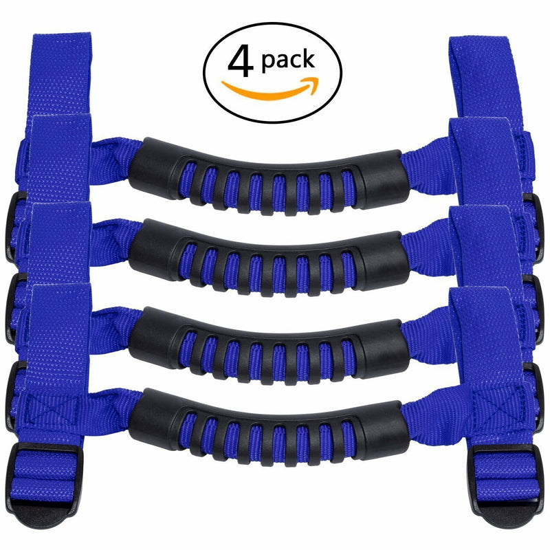DURAFORCE 4Pcs Top Roll Bar Grab Handles Grip for Jeep Wrangler CJ YJ TJ JK JK JL (Blue)