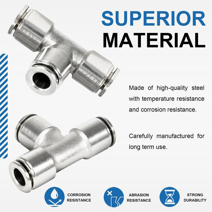 DURAFORCE 21838 Air Line T-Fittings Union Tee 1/4" Tube Coupler Push-To-Connect Fitting