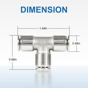 DURAFORCE 21838 Air Line T-Fittings Union Tee 1/4" Tube Coupler Push-To-Connect Fitting