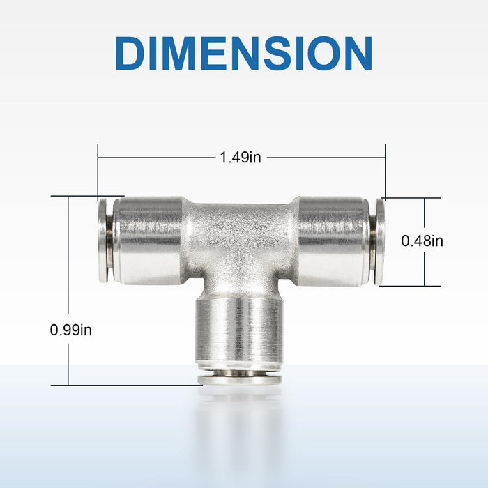 DURAFORCE 21838 Air Line T-Fittings Union Tee 1/4" Tube Coupler Push-To-Connect Fitting