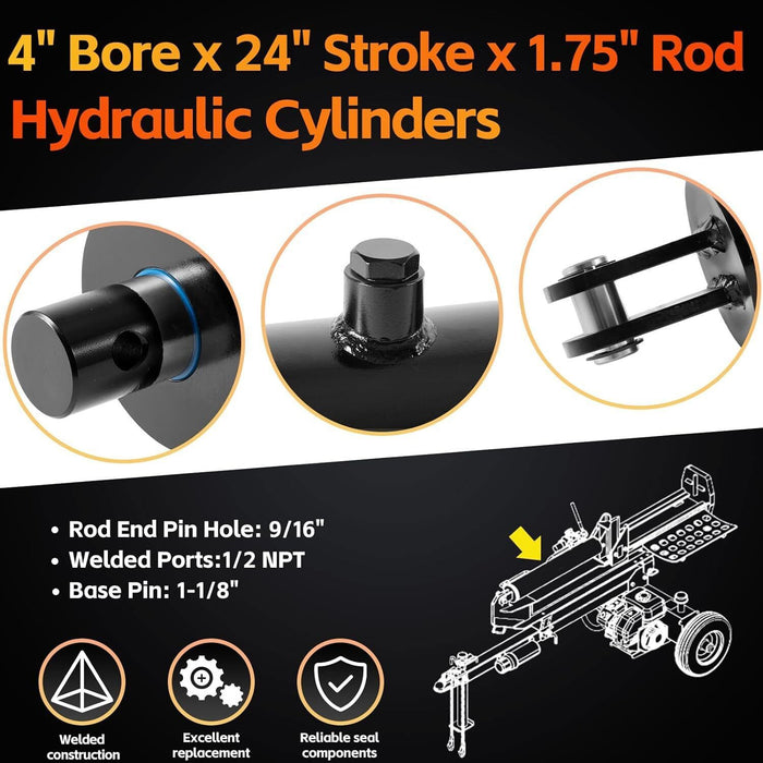 DURAFORCE Hydraulic Cylinder Welded Double Acting 4" Bore 24" For Log Splitter 3500 PSI