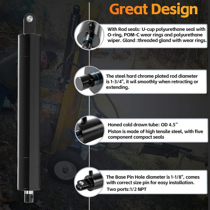 DURAFORCE Hydraulic Cylinder Welded Double Acting 4" Bore 24" For Log Splitter 3500 PSI