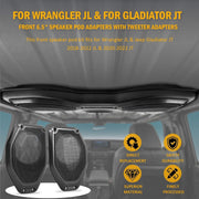 DURAFORCE 6.5" Rear Speaker Pod Adapters for Jeep Wrangler JL & Gladiator JT, 180 Watts