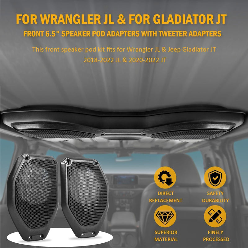 DURAFORCE 6.5" Rear Speaker Pod Adapters for Jeep Wrangler JL & Gladiator JT, 180 Watts