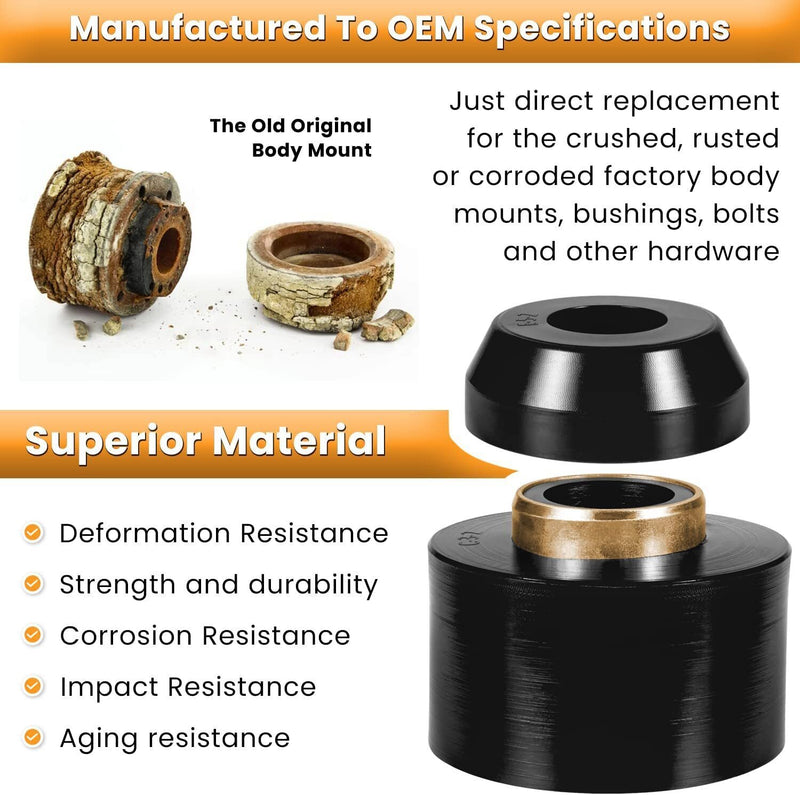 DURAFORCE 4.4123R Body Mount Bushing Set Kit For Ford F-150 F-250 F-350 1980-1998 2WD 4WD