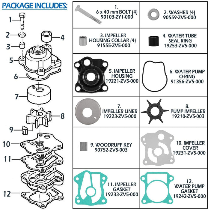 DURAFORCE Water Pump Impeller Repair Kit for Honda Outboard 40Hp 50Hp BF40A BF50A BF40D