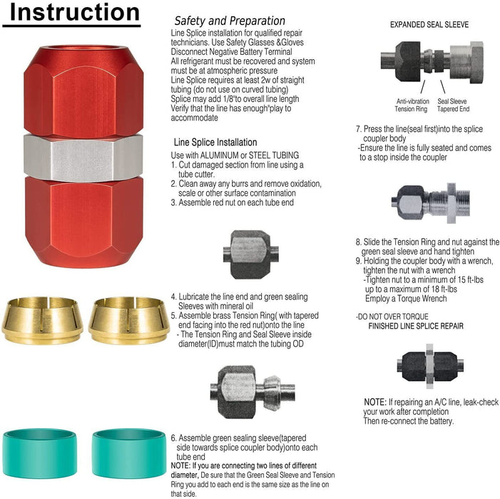 DURAFORCE 800-640 800-641 800-642 Aluminum Line Splice AC Repair Kit 5/8'', 3/8'',1/2''