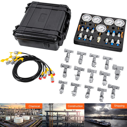 DURAFORCE for Caterpillar Hydraulic Pressure Test Kit 5 Gauge 5Hose 13Coupling 14Connector