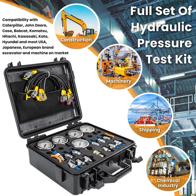 DURAFORCE for Caterpillar Hydraulic Pressure Test Kit 5 Gauge 5Hose 13Coupling 14Connector