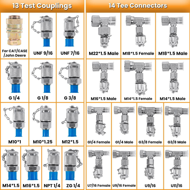 DURAFORCE for Caterpillar Hydraulic Pressure Test Kit 5 Gauge 5Hose 13Coupling 14Connector
