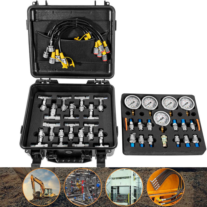 DURAFORCE for Caterpillar Hydraulic Pressure Test Kit 5 Gauge 5Hose 13Coupling 14Connector