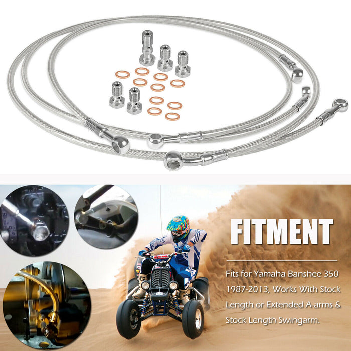 DURAFORCE Steel Braided Front & Rear Brake Lines For 1987-2006 Yamaha Banshee 350 YFZ350