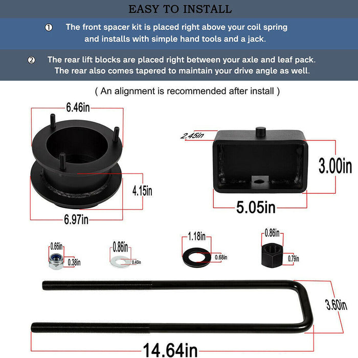 DURAFORCE 3" Front + 3" Rear Full Lift Kit for 1994-2001 Dodge Ram 1500 4WD 2WD Suspension
