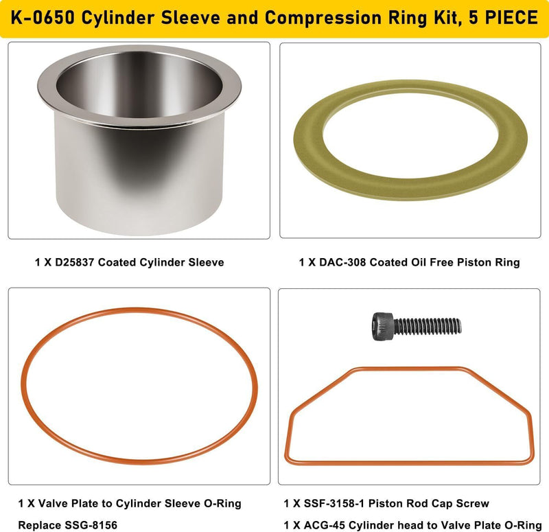 DURAFORCE Air Compressor Cylinder Sleeve & Ring Kit Replaces Craftsman K-0650