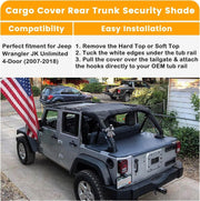 DURAFORCE Cargo Cover Tonneau Cover Shield for 2007-2018 Jeep Wrangler JK Unlimited 4-Door