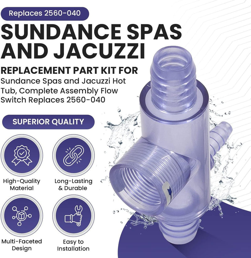 DURAFORCE 2560-040 Flow Switch for Sundance Spas, Jacuzzi Hot Tub, Flow Sensor with Tee