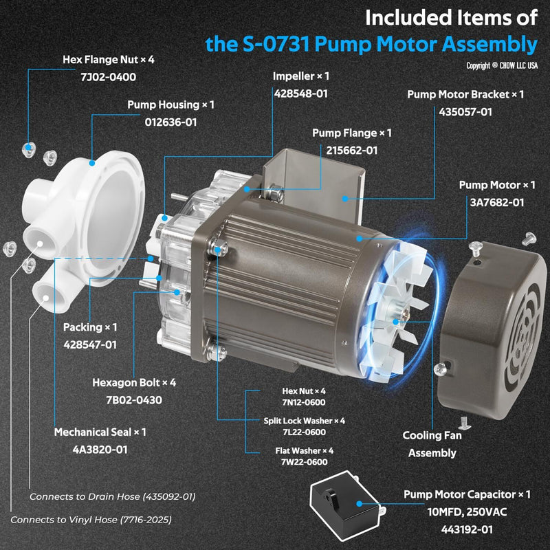 DURAFORCE for Hoshizaki S-0731 KM Water Pump Motor Assembly Ice Machine Motor Replacement