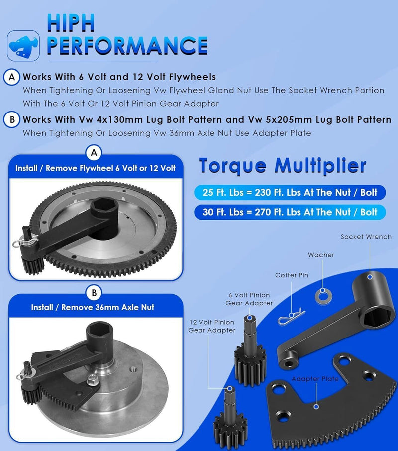 DURAFORCE Torque Leverage Tool for Classic Vw Bug Volkswagen Beetle Remove 36mm Axle Nut