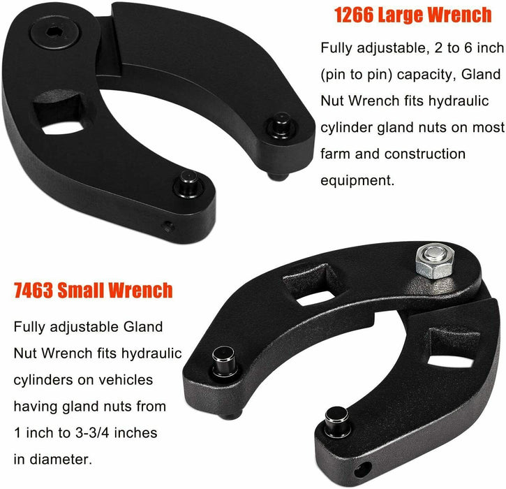 DURAFORCE 1266 & 7463 Gland Nut Wrench for Hydraulic Cylinder Nuts 2" to 6", 1" to 3-3/4"