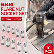 DURAFORCE 12030 Flare Nut Socket Set 3/8" Drive Fuel Line Socket Wrench 10mm-19mm 10PCS