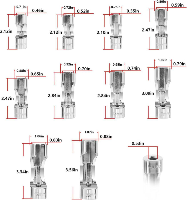 DURAFORCE 12030 Flare Nut Socket Set 3/8" Drive Fuel Line Socket Wrench 10mm-19mm 10PCS