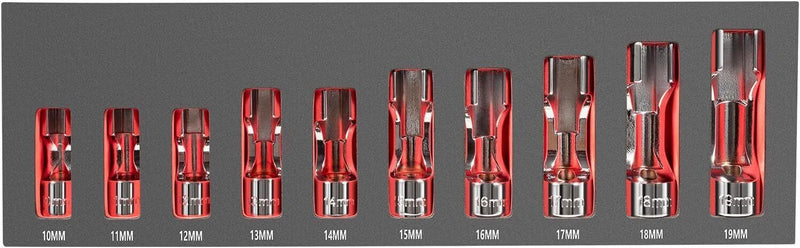 DURAFORCE 12030 Flare Nut Socket Set 3/8" Drive Fuel Line Socket Wrench 10mm-19mm 10PCS