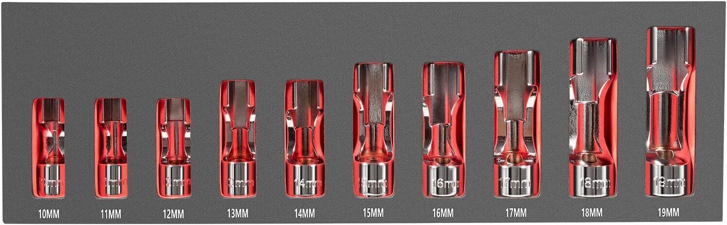 DURAFORCE 12030 Flare Nut Socket Set 3/8" Drive Fuel Line Socket Wrench 10mm-19mm 10PCS