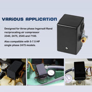 DURAFORCE 23474570 Pressure Switch with On/Off Lever for Ingersoll Rand 5HP Air Compressor