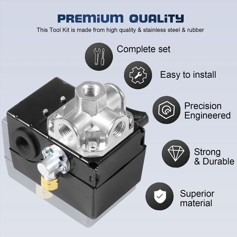 DURAFORCE 23474570 Pressure Switch with On/Off Lever for Ingersoll Rand 5HP Air Compressor