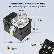 DURAFORCE 23474570 Pressure Switch with On/Off Lever for Ingersoll Rand 5HP Air Compressor