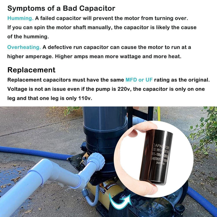 DURAFORCE Pool Pump Motor Start Capacitor For Hayward Super Pump & Max Flo Pump 0.75-1.5HP