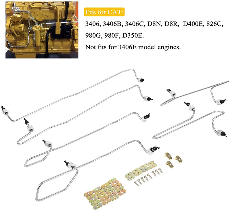 DURAFORCE 6 Pcs Fuel Injection Line Kit w/ Clamps for CAT Caterpillar 3406B 3406C 1917942