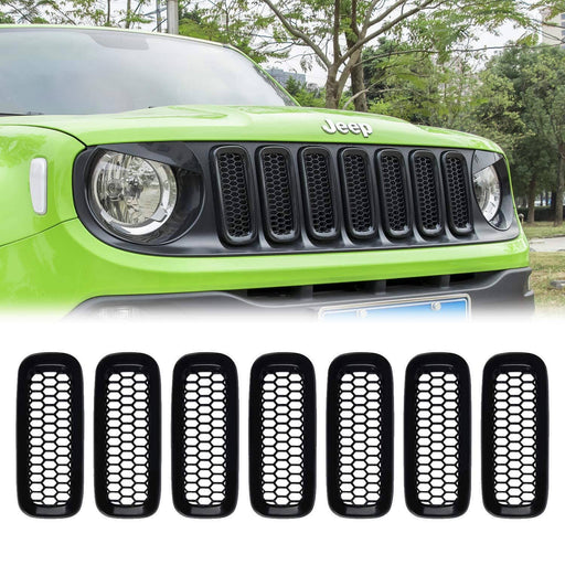 DURAFORCE 7X Front Grill Mesh Black Grille Insert Cover Guard for Jeep Renegade 2015-2018