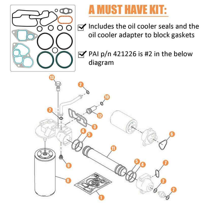 DURAFORCE Engine Oil Cooler Gasket Kit for Navistar International DT466E 431270 1823182C95