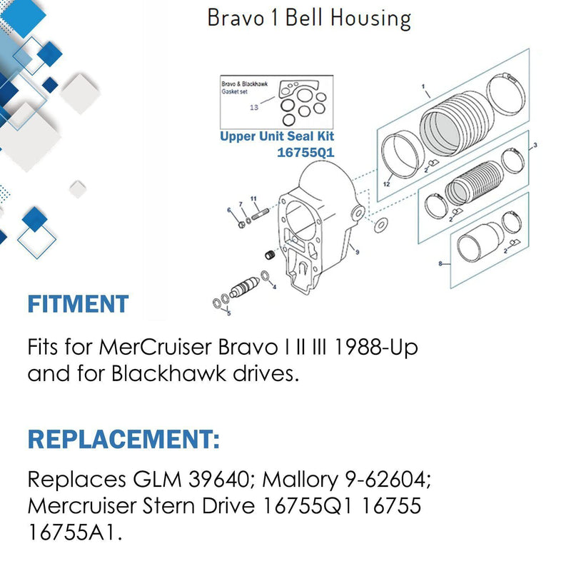 DURAFORCE For MerCruiser Bravo 1 2 3 Outdrive Bell Housing Install Gasket Kit 16755Q1