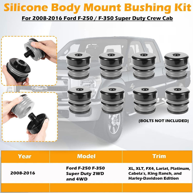 DURAFORCE Silicone Body Mount Bushing Kit for Ford F250 F350 2008-2016 Super Duty Crew Cab