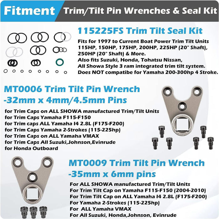 DURAFORCE 115225FS Seal Kit Trim/Tilt Cap +Trim/Tilt Pin Wrench MT0006 & MT0009 for Yamaha