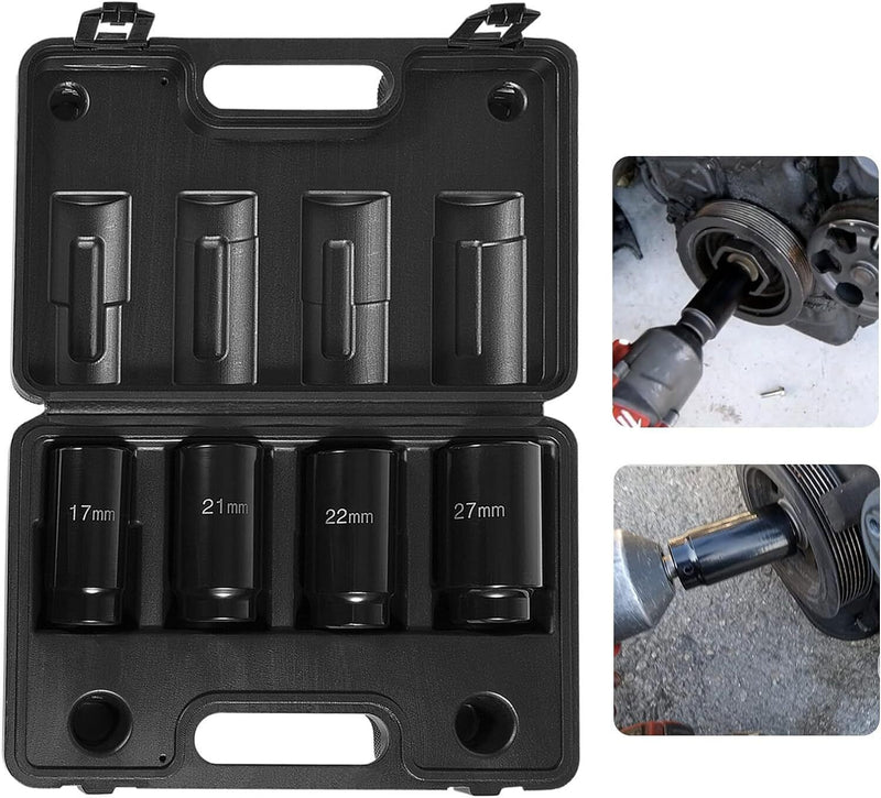 DURAFORCE 17MM 21MM 22M 27MM Harmonic Balancer Socket Set, Crank Bolt Socket Removal Tool