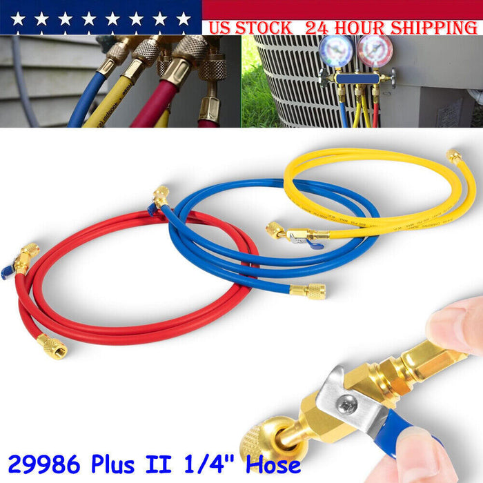 DURAFORCE 29986 Plus II 1/4" Red Blue Yellow Charging Hose Compact Ball Valve 72" 3 Pack