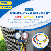 DURAFORCE 29986 Plus II 1/4" Red Blue Yellow Charging Hose Compact Ball Valve 72" 3 Pack