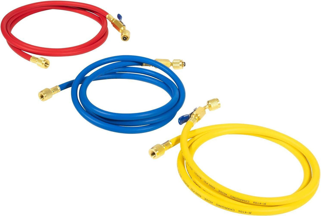 DURAFORCE 29986 Plus II 1/4" Red Blue Yellow Charging Hose Compact Ball Valve 72" 3 Pack