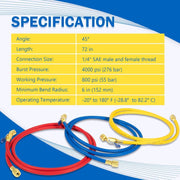 DURAFORCE 29986 Plus II 1/4" Red Blue Yellow Charging Hose Compact Ball Valve 72" 3 Pack